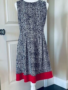 Sleeveless Black & White Patterned Dress with Red Hem by ALYXdress